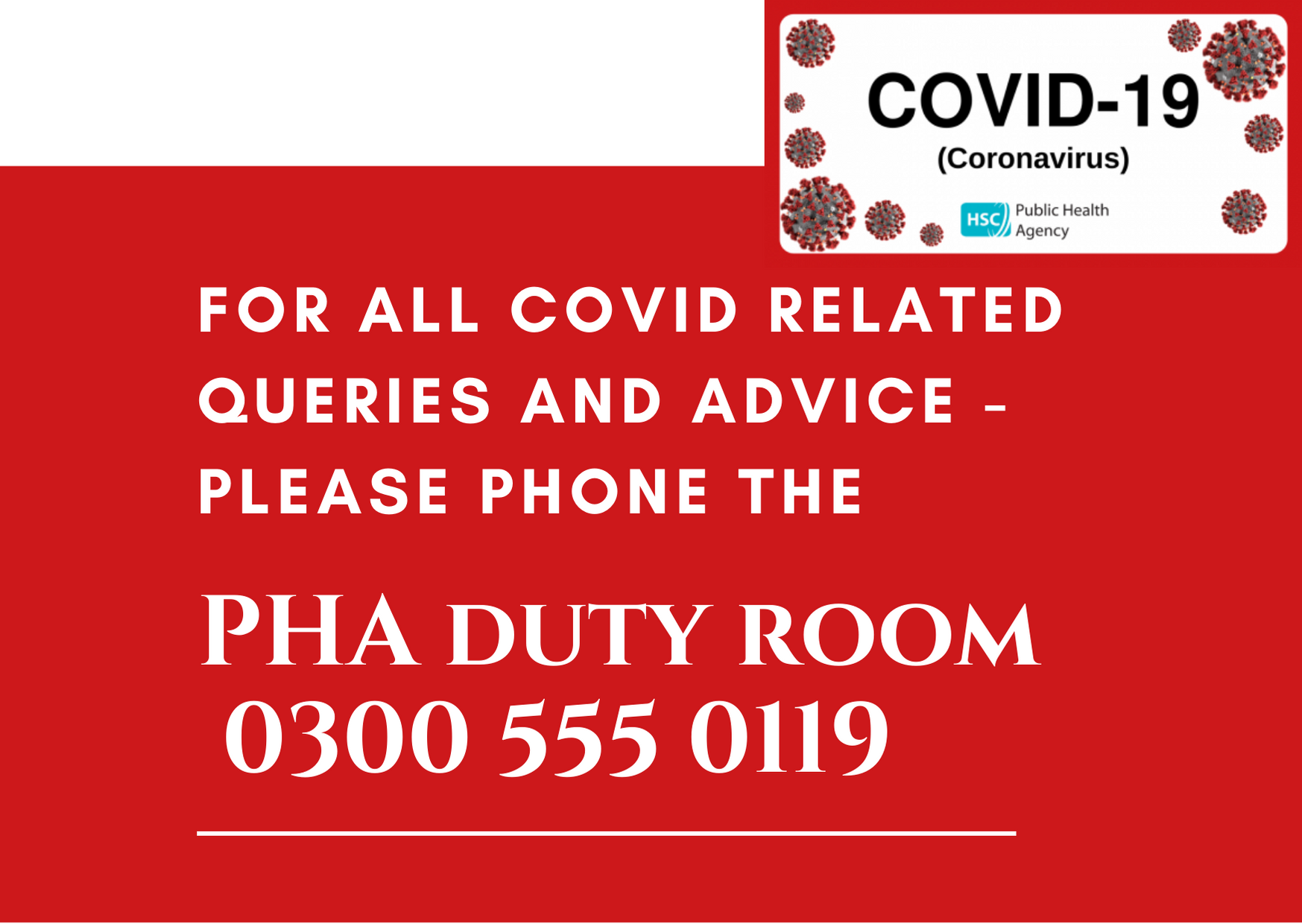 Pharmacy teams with COVID related queries should contact the PHA Duty Room 0300 555 0119