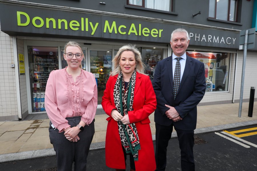 Sinn Féin Vice-President Michelle O’Neill visits community pharmacy as Assembly election campaign continues
